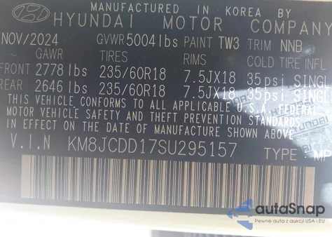 2025 Hyundai Tucson Hybrid Sel Convenience from USA, damaged, VIN KM8JCDD17SU295157